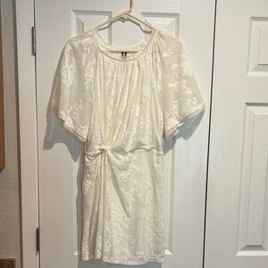 Anthropologie Women's Cream Knot-Front Lace Jersey Dress - Small